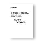 8 page PDF 185 KB download for the Canon C21-9921 Parts Catalog | EF 24-85 3.5-4.5 USM