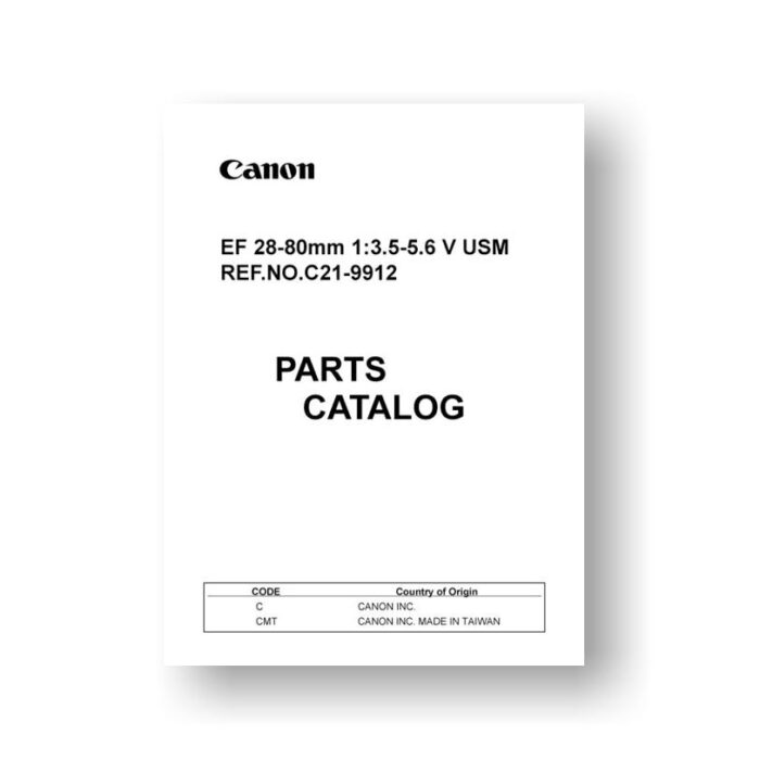 8-page PDF 131 KB download for the Canon C21-9912 Parts Catalog | EF 28-80 3.5-5.6 V USM
