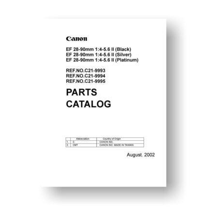 6-page PDF 593 KB download for the Canon C21-9993 Parts Catalog | EF 28-90 4-5.6 II
