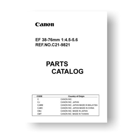 8-page PDF 125 KB download for the Canon C21-9821 Parts Catalog | EF 38-76 4.5-5.6