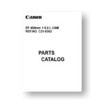 9-page PDF 210 KB download for the Canon C21-8362 Parts Catalog | EF 400 5.6 L USM
