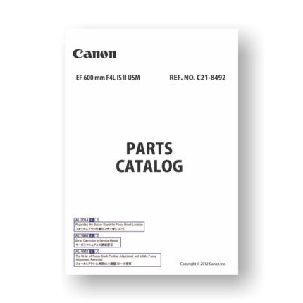 Canon EF 600 4.0L IS II USM Parts List PDF Download