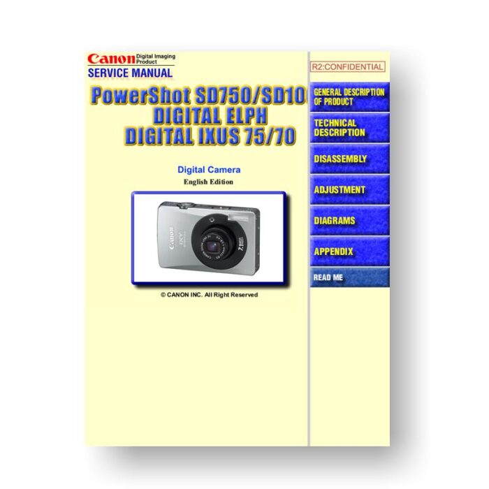 166-page PDF 14.3 MB download for the Canon SD750 Service Manual Parts Catalog | PowerShot