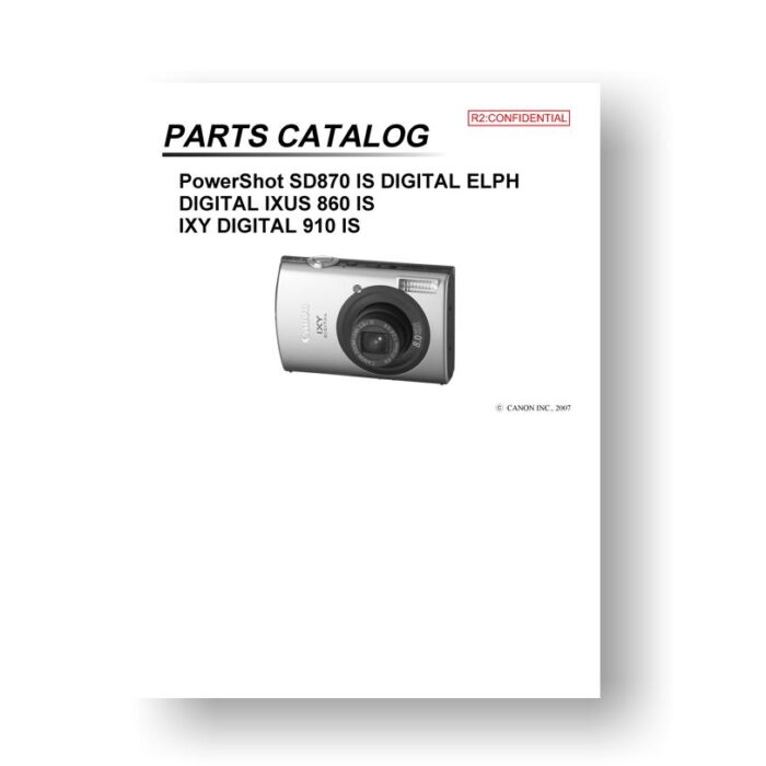 23-page PDF 1.28 MB download for the Canon SD870 IS Parts Catalog | PowerShot
