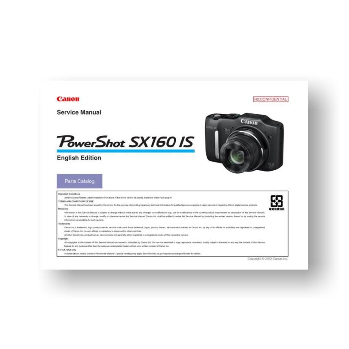 9-page PDF 2.29 MB download for the Canon SX160 IS Parts Catalog | Powershot