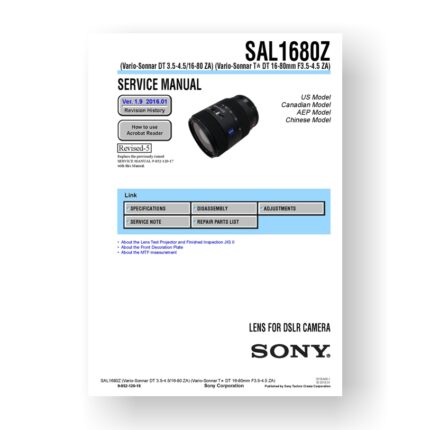 Sony SAL1680Z Service Manual Parts List