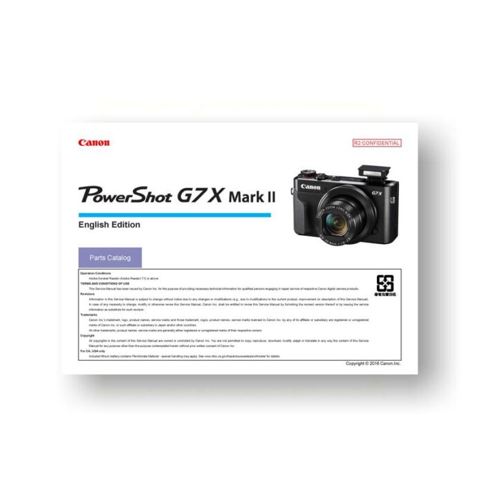 Canon PowerShot G7x Mark II Parts List Download