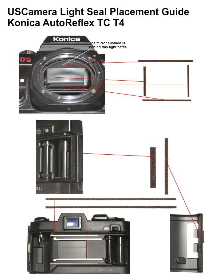 Konica Auto-Reflex T4 TC Placement Guide USCamera Light Seals