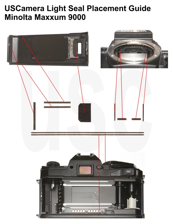 USCamera Light Seal Placement Guide | Minolta Maxxum 9000