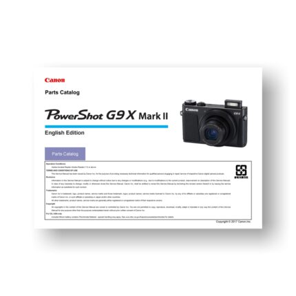 7-page PDF 2.38 MB download for the Canon G9x MarkII Parts Catalog | Powershot