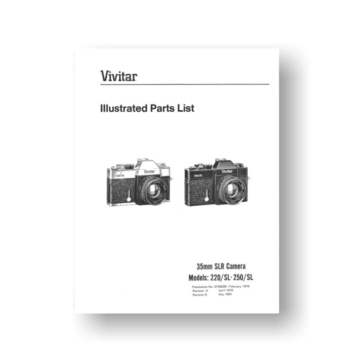 37-page PDF 706 KB download for the Vivitar 220SL Parts List | 250SL | 35mm SLR Cameras