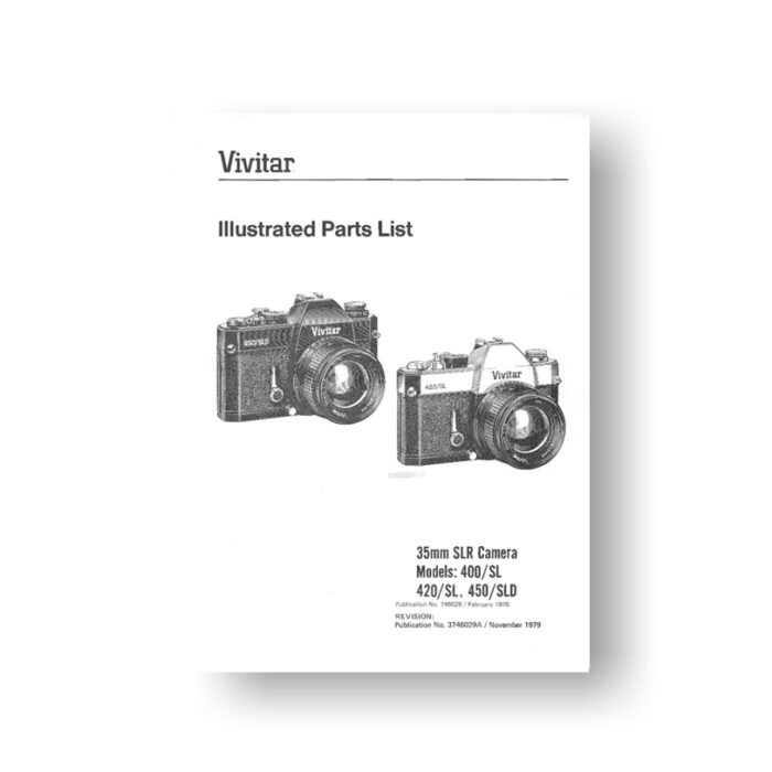 34-page PDF 623 KB download for the Vivitar 400SL Parts List | 420SL | 450SLD | 35mm SLR Cameras