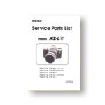13-page PDF 502 KB download for the Pentax ZX-L Parts List | MZ-6 | MZ-L | SLR Film Camera