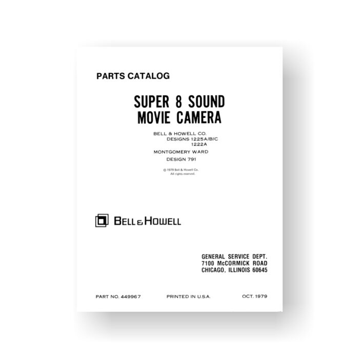 Bell & Howell 1222A Service Manual Parts List | 1225A | Super 8 Sound Cameras