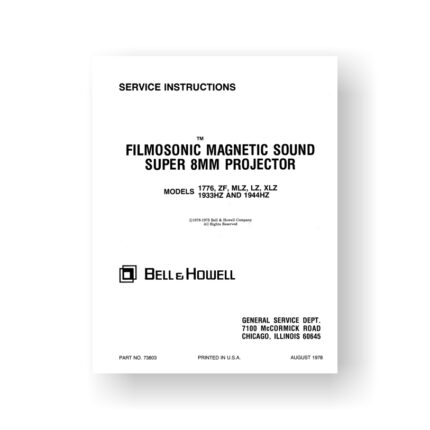 Bell & Howell 1776 Service Manual Parts List | 1933HZ | 1944HZ | LZ | MLZ | XLZ | ZF