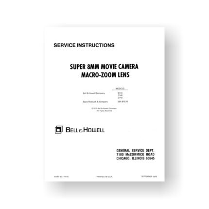 Bell & Howell 2144 Service Manual Parts List | 2146 | 2148 | Sears 584.91570 | Super 8 Movie Cameras