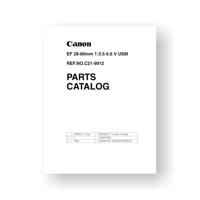 Canon CY8-1200-212 Service Manual Parts List  | EF 28-80 3.5-5.6 V USM