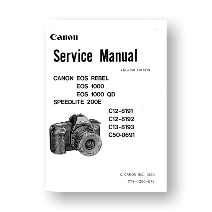 Canon CY8-1200-072 Service Manual Parts List  | EOS Rebel |