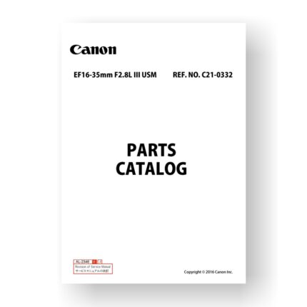 9-page PDF 6.77 MB download for the Canon C21-0332 Parts Catalog | EF 16-35 2.8 L III USM