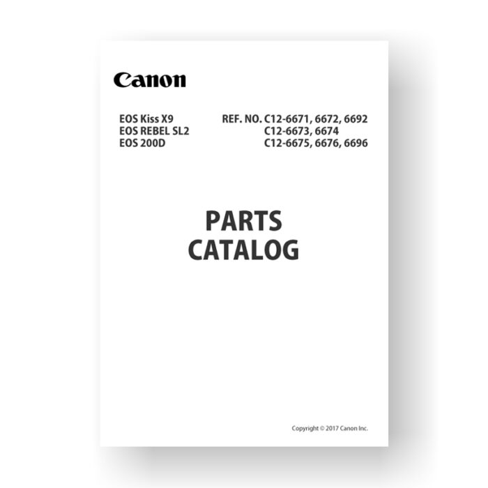 10 page PDF 2.79 MB download for the Canon C12-6673 Parts Catalog | EOS 200D | EOS Kiss X9 | EOS Rebel SL2