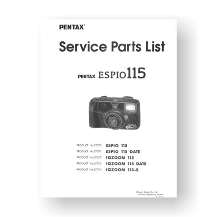 Pentax 27072 Service Manual Parts List | IQ-Zoom 115