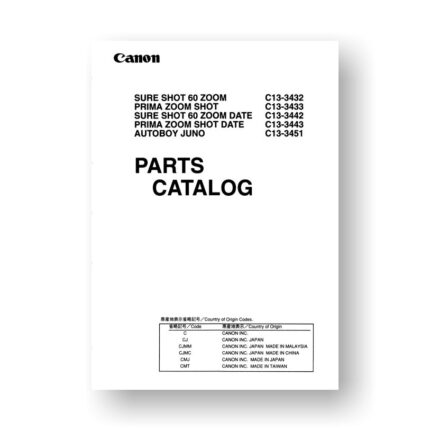 Canon CY8-1200-127 Service Manual Parts Catalog | Sure Shot 60 Zoom | Prima Zoom Shot | Autoboy Juno