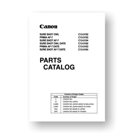 Canon Sure Shot Owl | Sure Shot AF-7 | Prima AF-7 Film Camera Service Manual Parts Catalog PDF Download