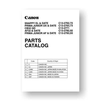 Canon C13-2762 Service Manual Parts Catalog | AF32 | CB32 | Prima Junior DX | Snappy EL