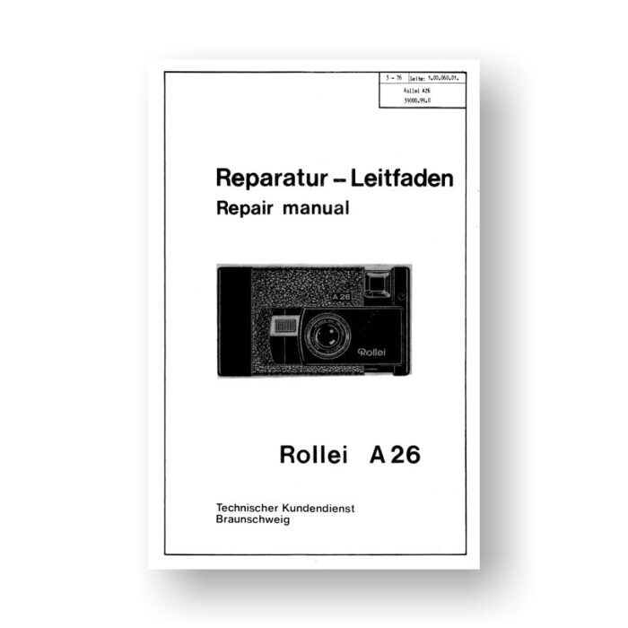 Rollei A26 Repair Manual Parts List | 126 Film Cameras