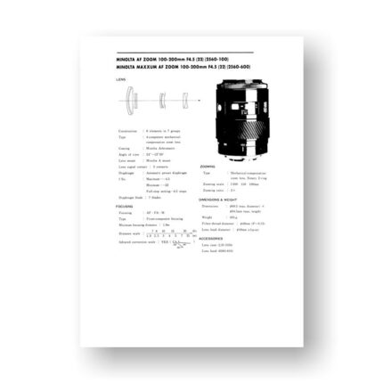 Minolta AF100-200 4.5 Service Manual Parts List