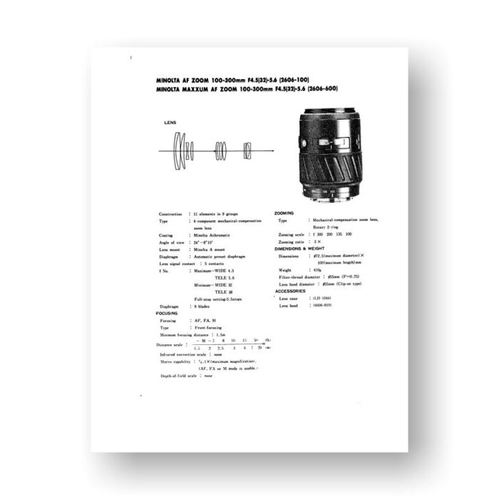 Minolta AF100-300 4.5-5.6 Service Manual