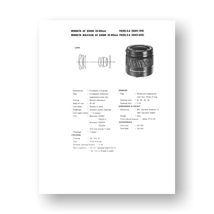 Minolta AF35-80 4-5.6 Service Manual