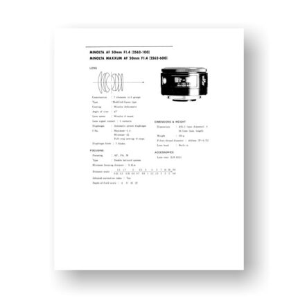 Minolta AF50-1.4 Service Manual