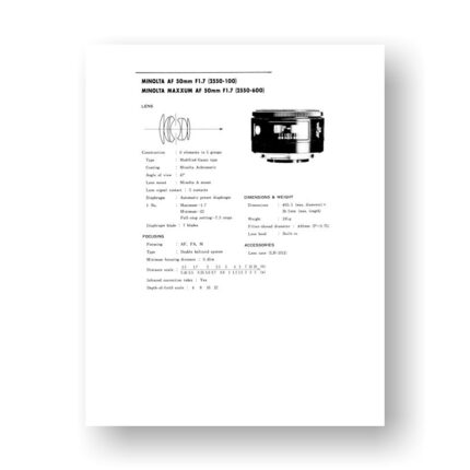 Minolta AF50-1.7 Service Manual Parts List