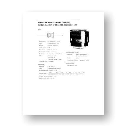 Minolta AF50-2.8 Macro Service Manual Parts List