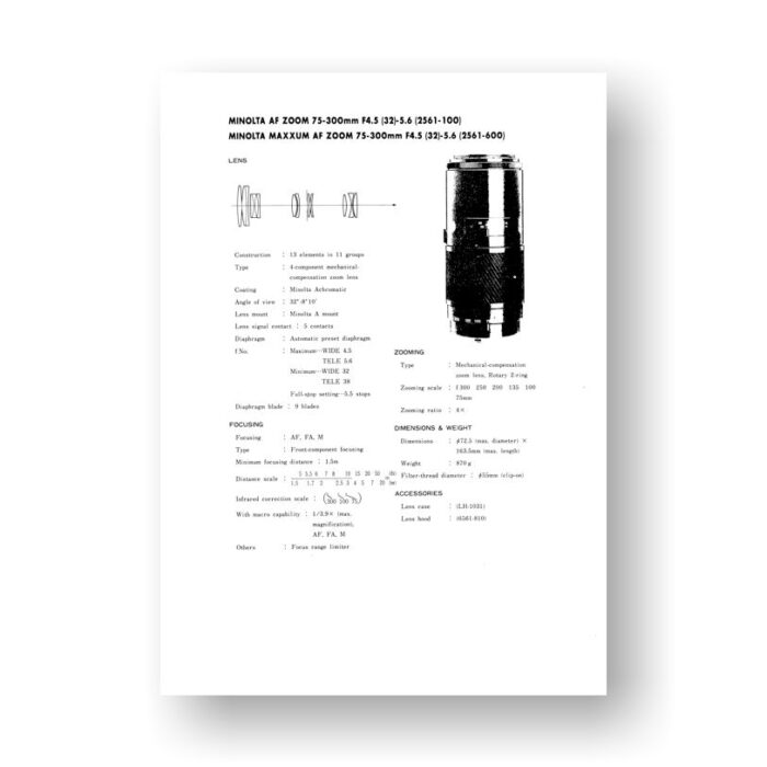 Minolta AF75-300 4.5-5.6 Service Manual