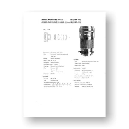 Minolta AF80-200 4.5-5.6 Service Manual Parts List