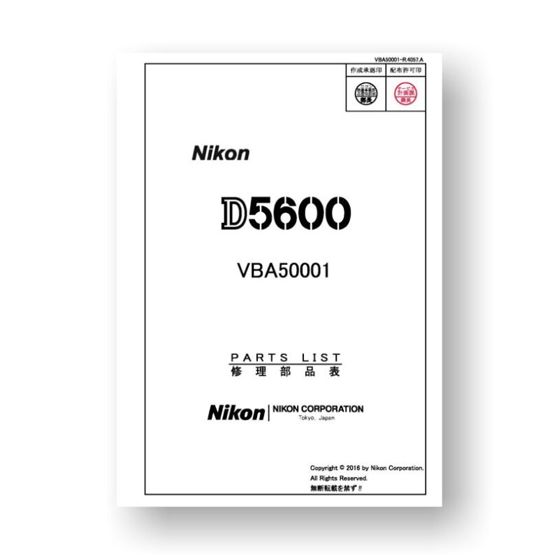 Nikon D5600 Parts List Download, Service Parts, Service Manual, Part List