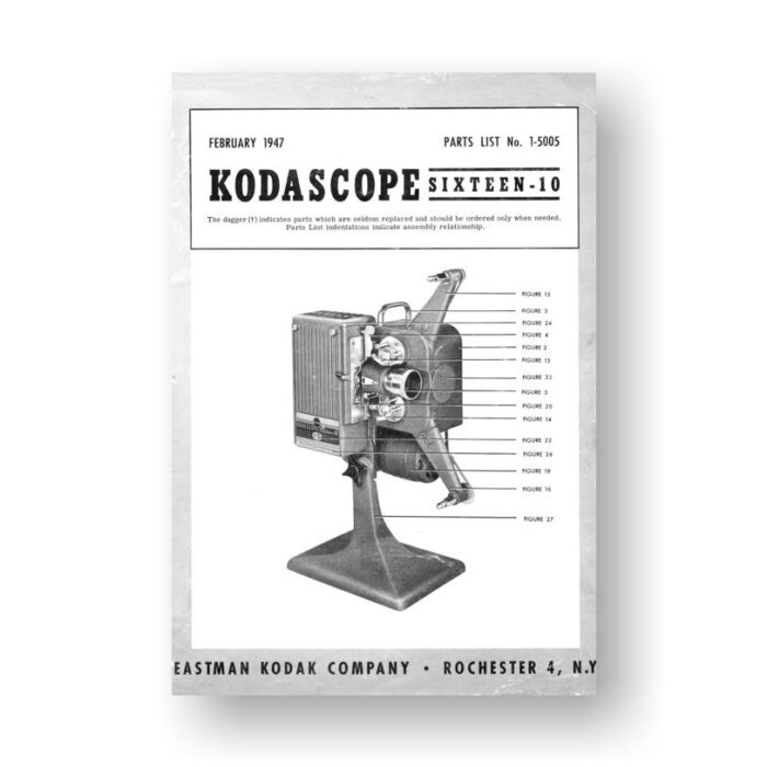 Kodascope Sixteen-10 Projector Parts List PDF Download