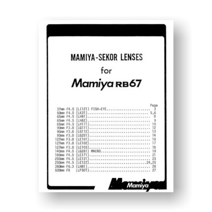 Mamiya RB67 Service Manual Parts List PDF Download