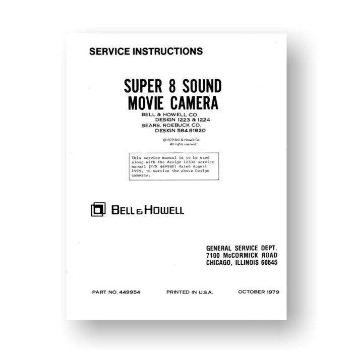 Bell & Howell 1223-1224 Service Manual Parts List Download