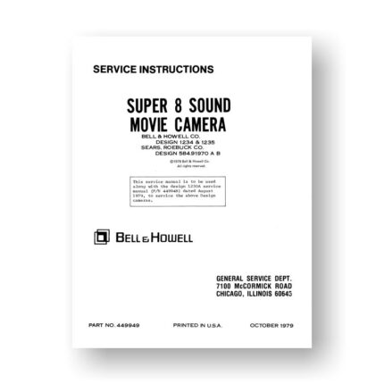 Bell & Howell 1234-1235  Service Manual Parts List | Sears 584.91970 A B | Super 8 Sound Movie Camera