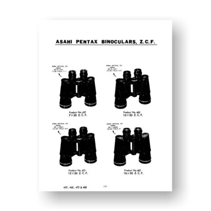 Asahi Pentax Binoculars Z.C.F. Parts List | #437 7X50 | #462 10X50 | #472 12X50 | #482 16X50