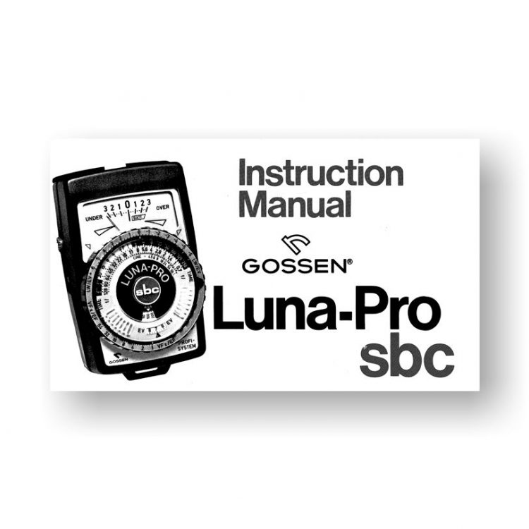 Gossen LunaPro SBC Owners Manual USCamera Spare Parts Downloads