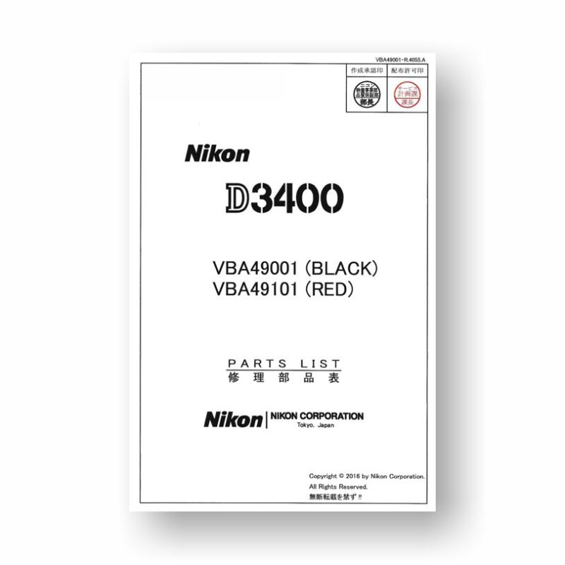 Nikon D3400 Parts List VBA49001 Black VBA49101 Red Digital SLR