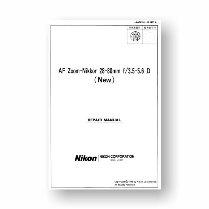 Nikon JAA76951 Repair Manual | Nikkor AF 28-80 3.5-5.6 D