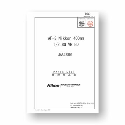Nikon JAA52851 Parts List | Nikkor AF-S VR 400 2.8G ED