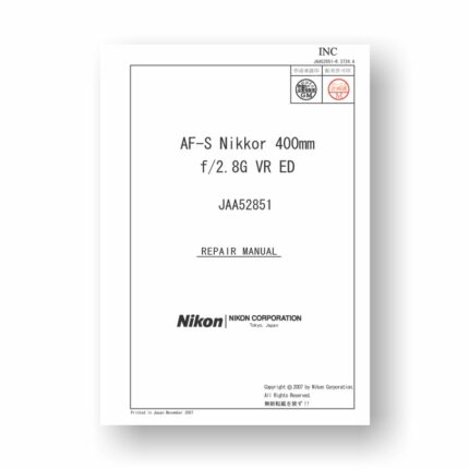 Nikon Nikkor AF-S VR 400 2.8G ED Repair Manual Parts List PDF