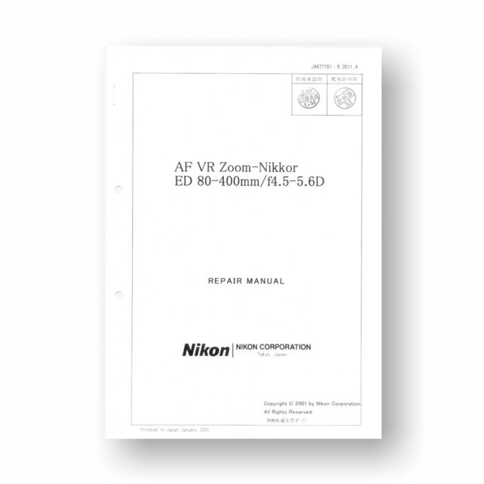 Nikon JAA77151 Repair Manual Nikkor AF VR ED 80-400 4-5.6D