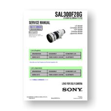 Sony SAL300-2.8G Service Manual Parts List